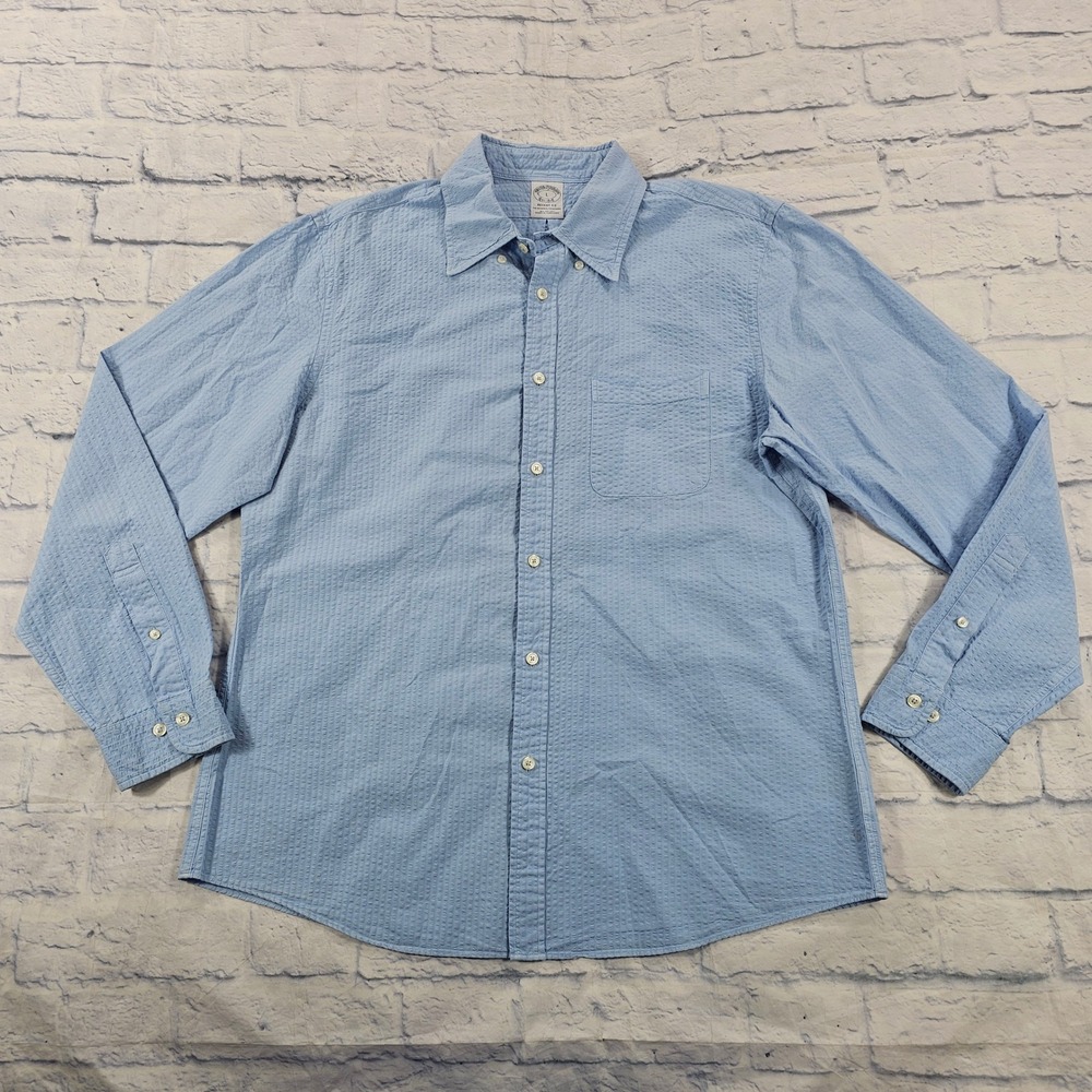 Brooks Brothers Seersucker Shirt MENS L Light Blue Regent Fit Button Down Prep